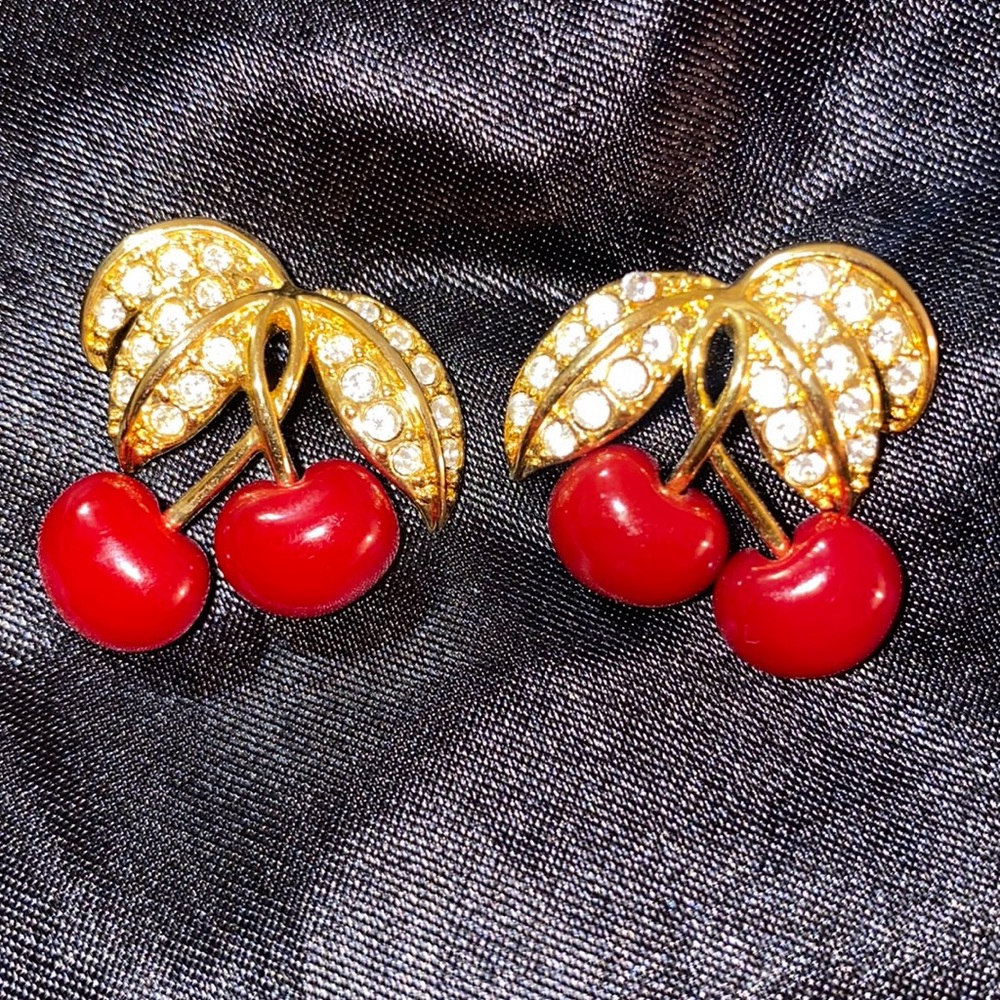 JOAN RIVERS cherry rhinestone Earrings
